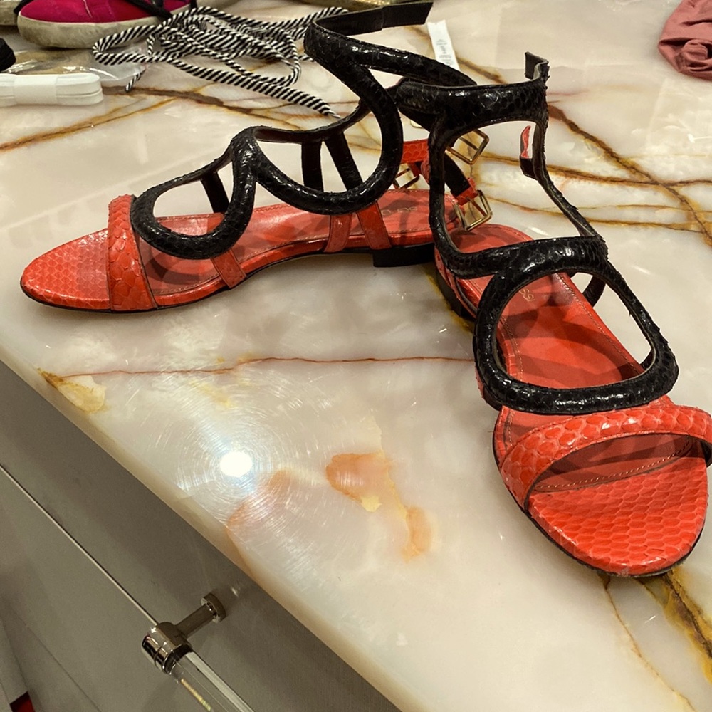 Serigio Rossi red and black snakeskin sandals size 7